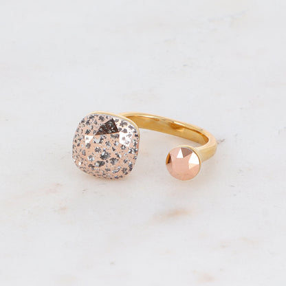 Bague - ornée de 2 cristaux de Swarovski® - Rose patina & Rose gold