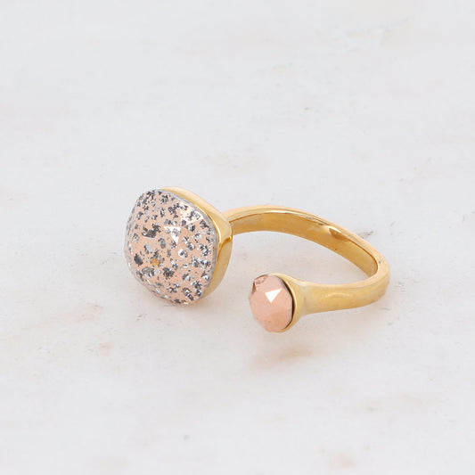 Bague - ornée de 2 cristaux de Swarovski® - Rose patina & Rose gold