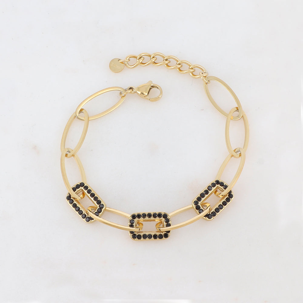 Bracelet maille multi-ovale avec strass