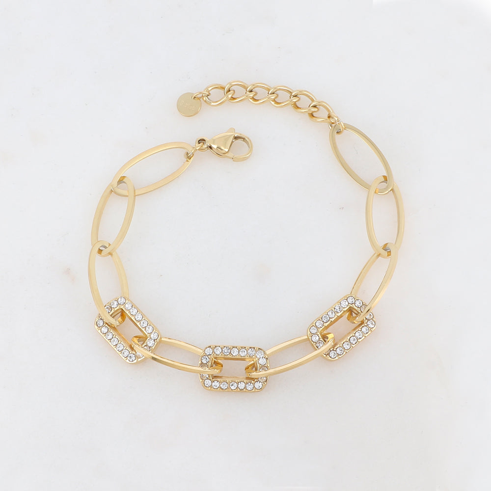 Bracelet maille multi-ovale avec strass