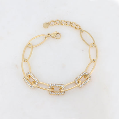 Bracelet maille multi-ovale avec strass