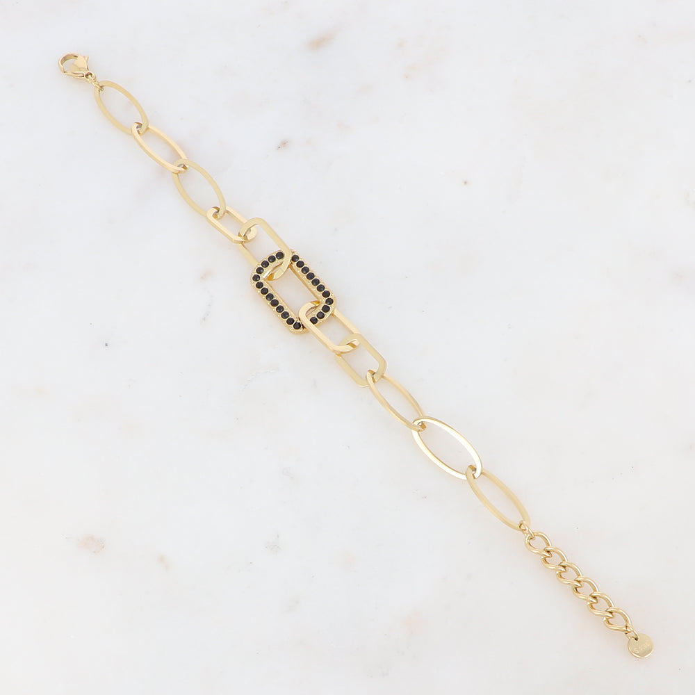 Bracelet maille multi-ovale, multi-rectangle avec pièce rectangulaire et strass