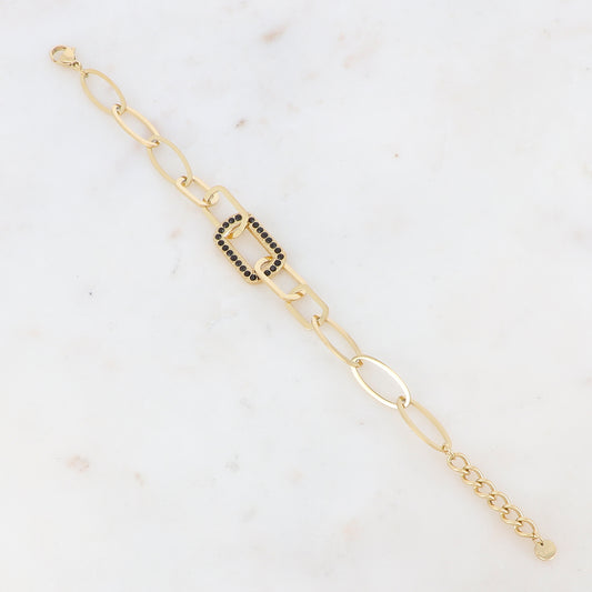 Bracelet maille multi-ovale, multi-rectangle avec pièce rectangulaire et strass