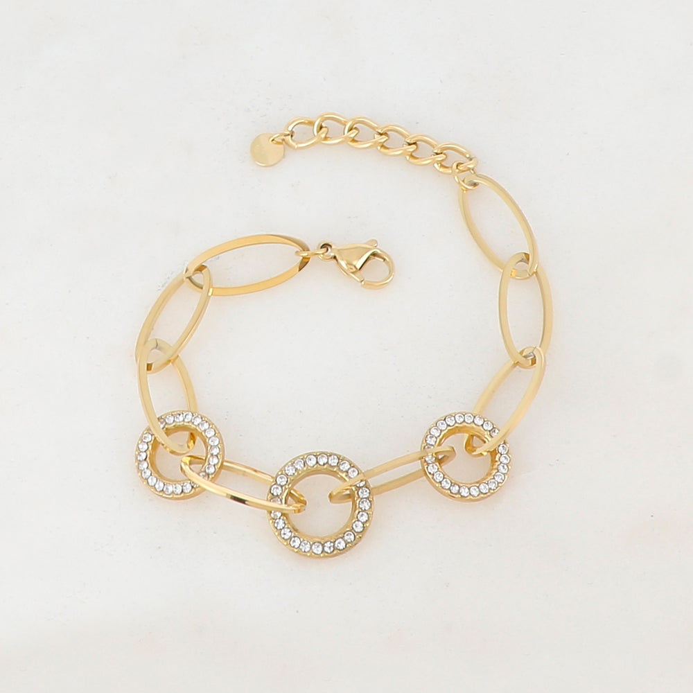 Bracelet maille multi-ovale, anneau et strass