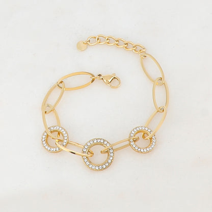 Bracelet maille multi-ovale, anneau et strass