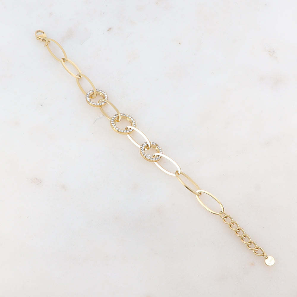 Bracelet maille multi-ovale, anneau et strass