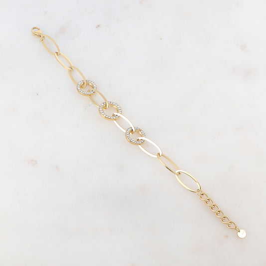 Bracelet maille multi-ovale, anneau et strass