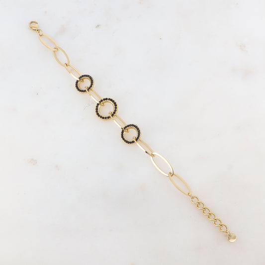 Bracelet maille multi-ovale, anneau et strass