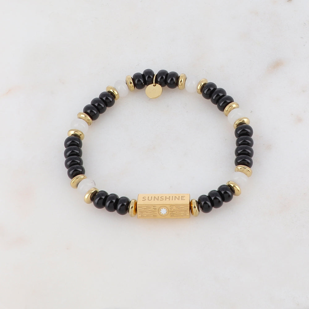Bracelet élastique avec pierres naturelles, pièces géométriques en 5 faces