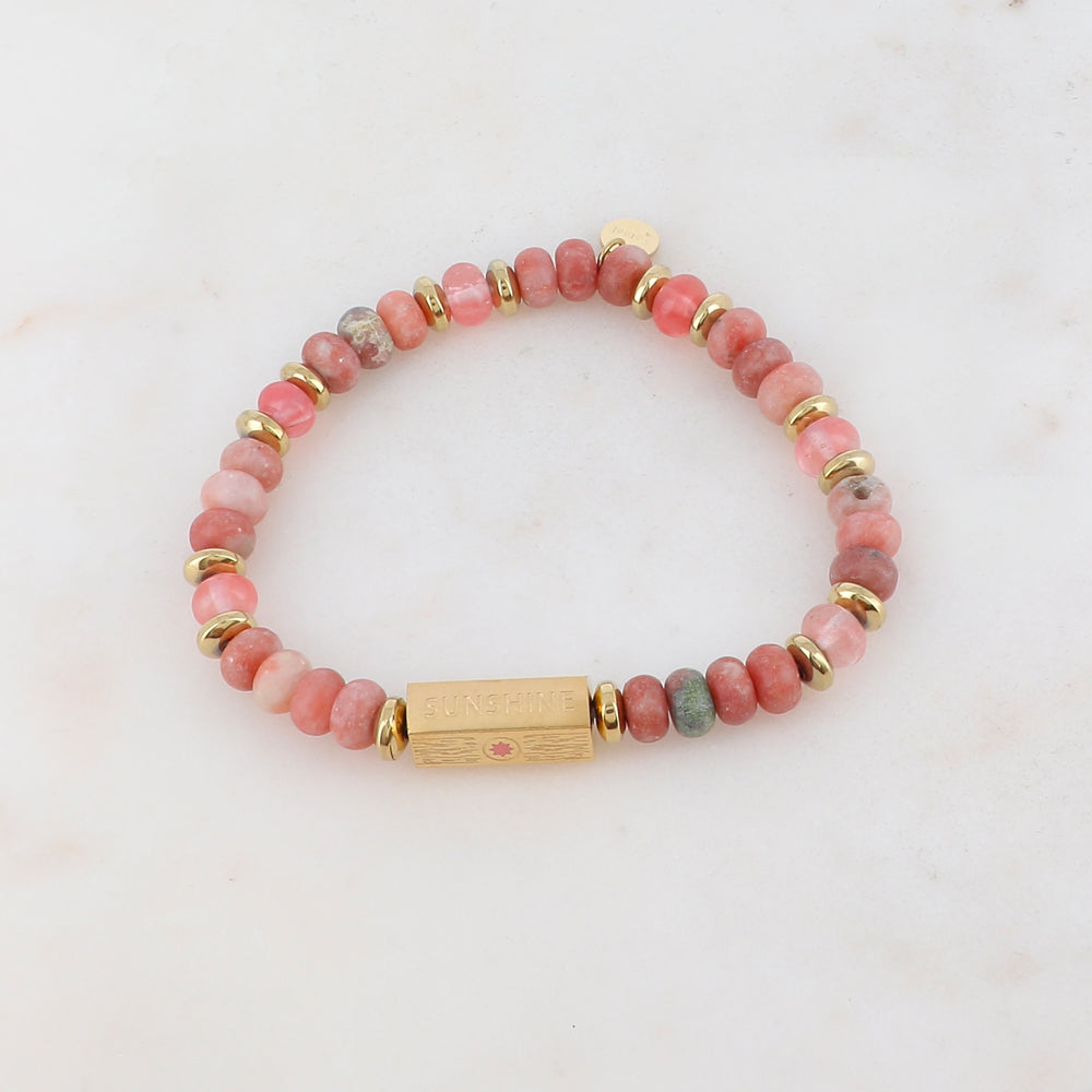 Bracelet élastique avec pierres naturelles, pièces géométriques en 5 faces