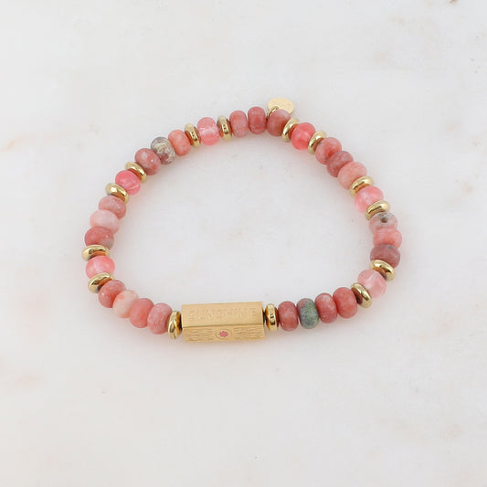 Bracelet élastique avec pierres naturelles, pièces géométriques en 5 faces