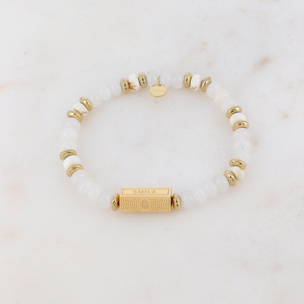Bracelet élastique avec pierres naturelles, pièces géométriques en 5 faces
