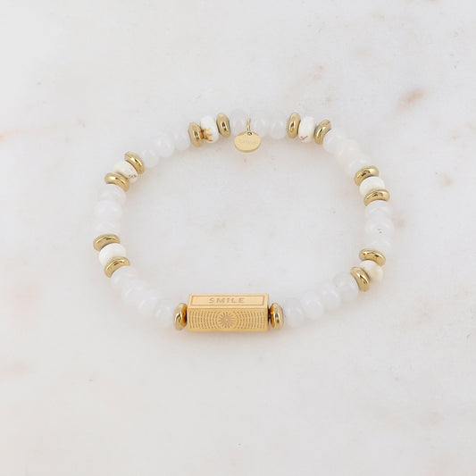 Bracelet élastique avec pierres naturelles, pièces géométriques en 5 faces