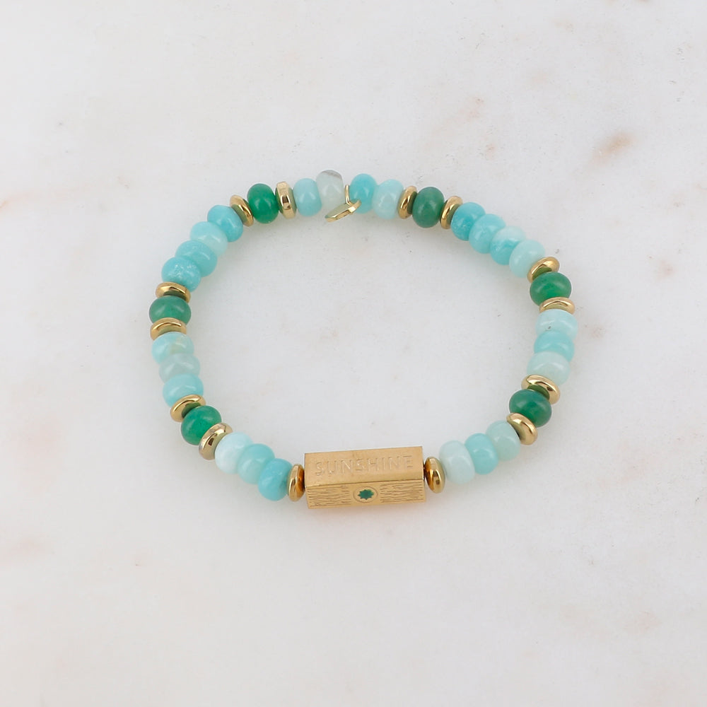Bracelet élastique avec pierres naturelles, pièces géométriques en 5 faces