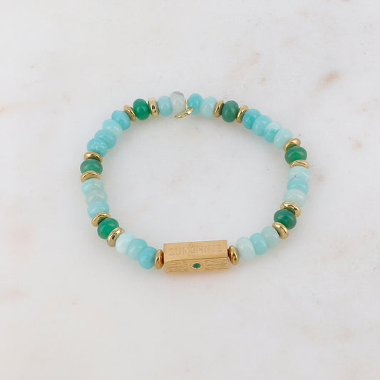 Bracelet élastique avec pierres naturelles, pièces géométriques en 5 faces