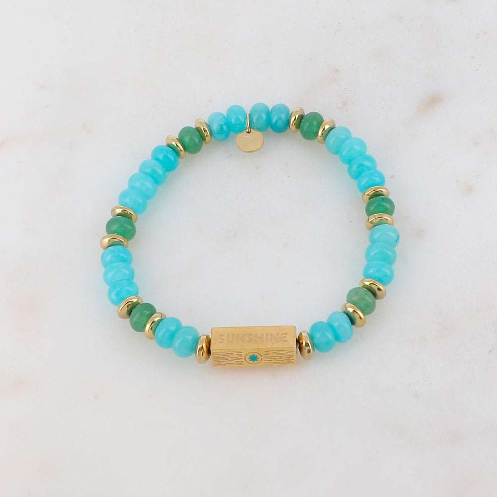 Bracelet élastique avec pierres naturelles, pièces géométriques en 5 faces