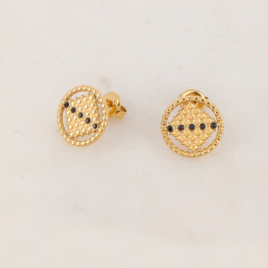 B.O à puce rondes ajourées de façon géométrique avec 5 strass (1.4CM)