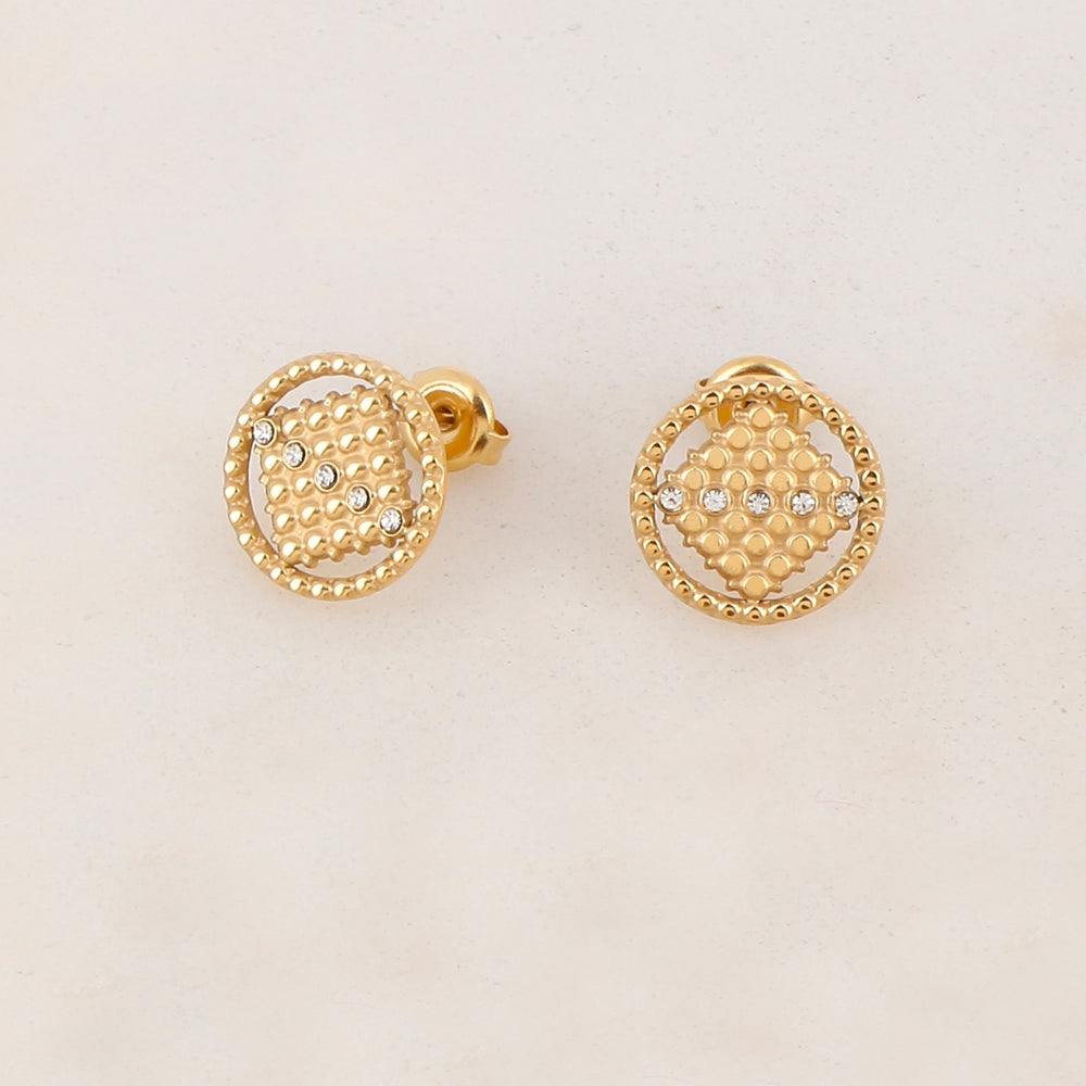 B.O à puce rondes ajourées de façon géométrique avec 5 strass (1.4CM)