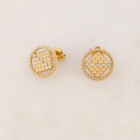 B.O à puce rondes ajourées de façon géométrique avec 5 strass (1.4CM)