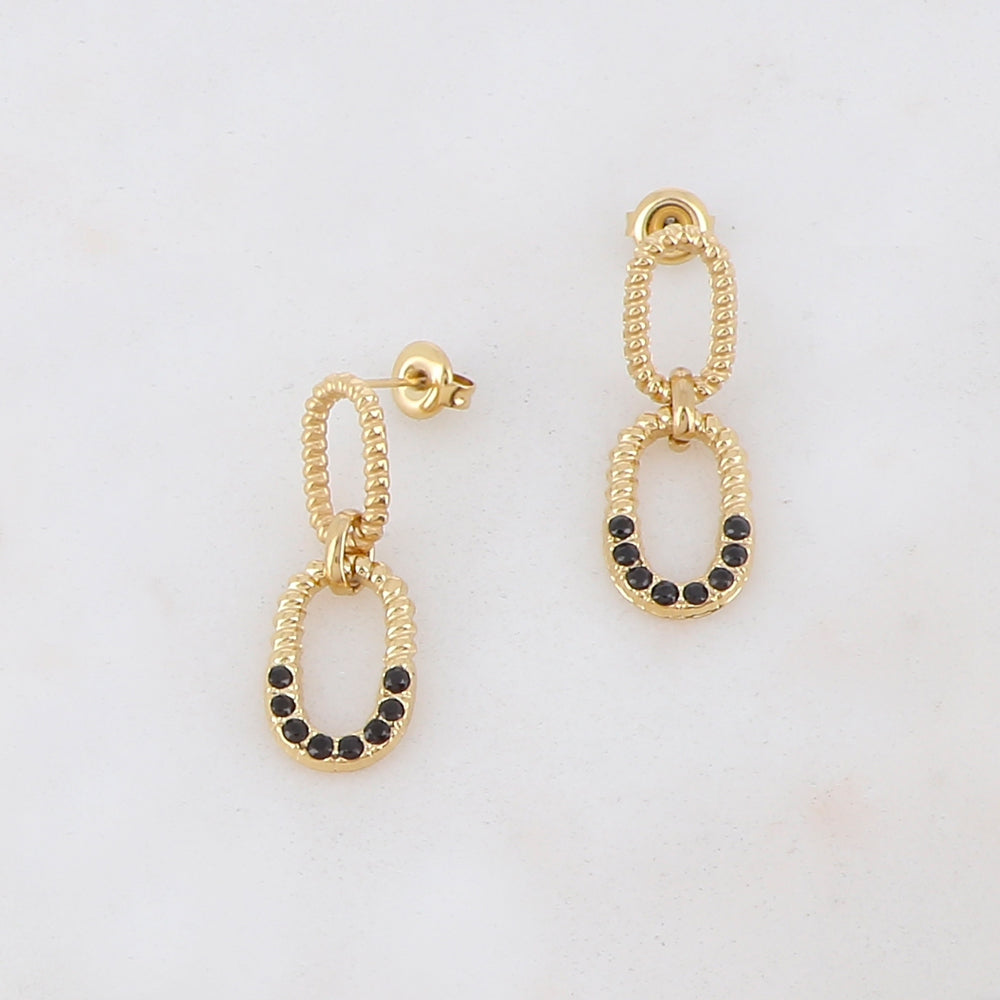 B.O à puce avec anneaux entrelacés et strass 1,1 x 3 cm.