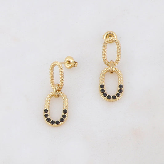 B.O à puce avec anneaux entrelacés et strass 1,1 x 3 cm.
