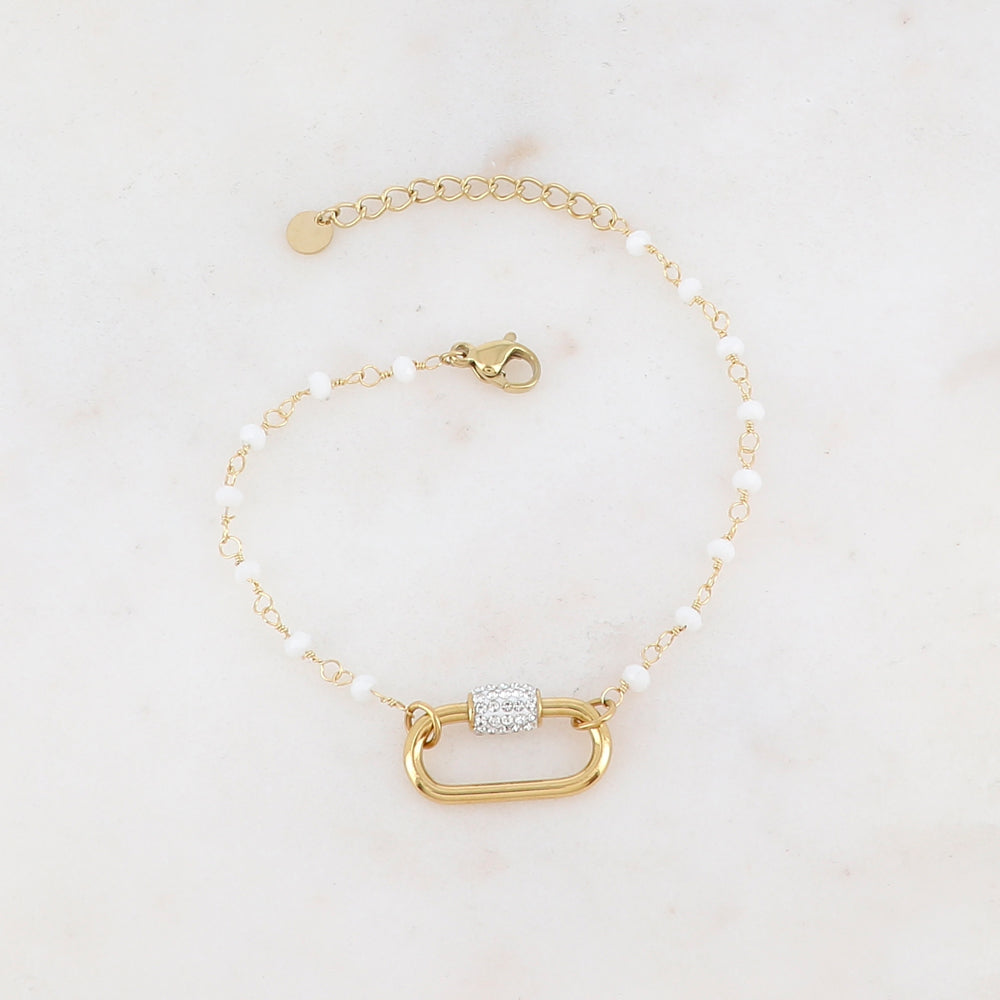 Bracelet avec perle en pâte de verre, boucle et strass