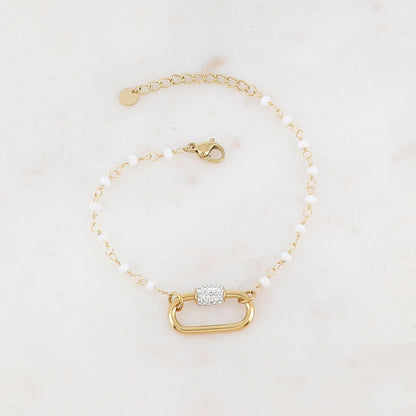 Bracelet avec perle en pâte de verre, boucle et strass