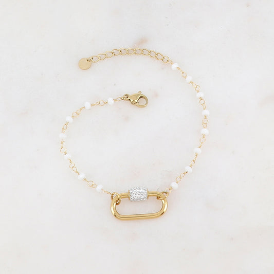 Bracelet avec perle en pâte de verre, boucle et strass