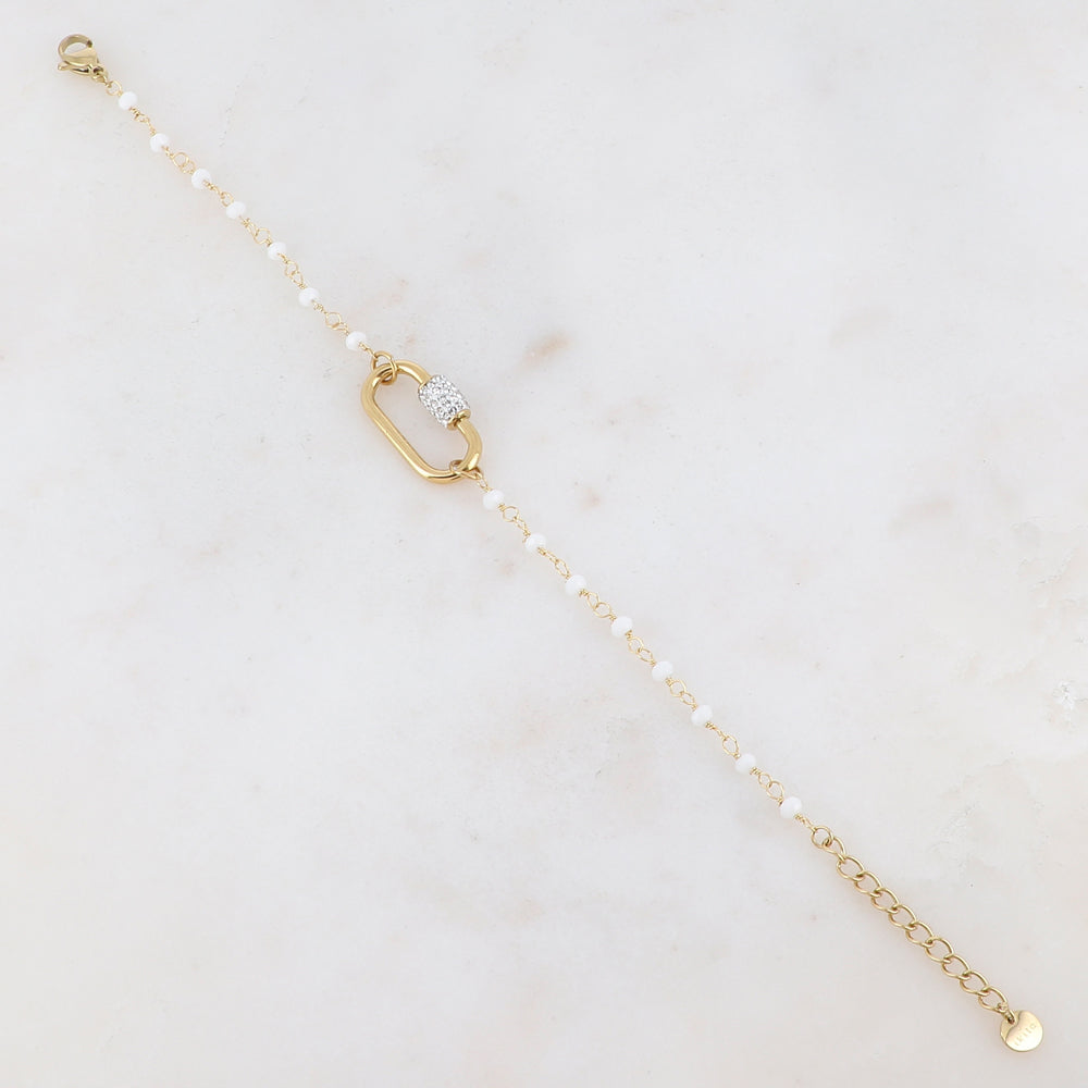 Bracelet avec perle en pâte de verre, boucle et strass