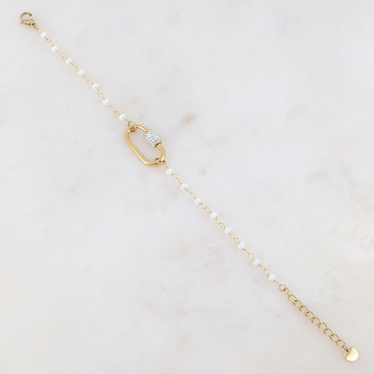 Bracelet avec perle en pâte de verre, boucle et strass