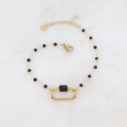 Bracelet avec perle en pâte de verre, boucle et strass
