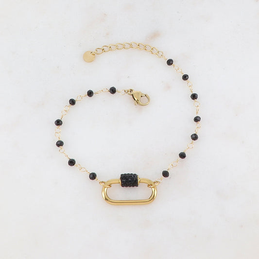 Bracelet avec perle en pâte de verre, boucle et strass