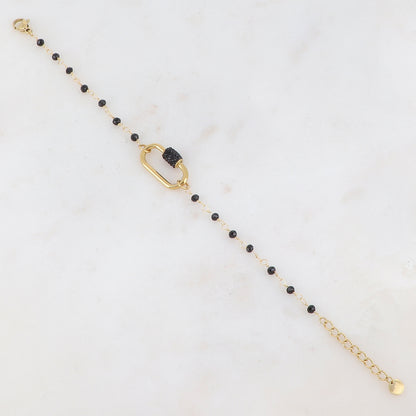 Bracelet avec perle en pâte de verre, boucle et strass