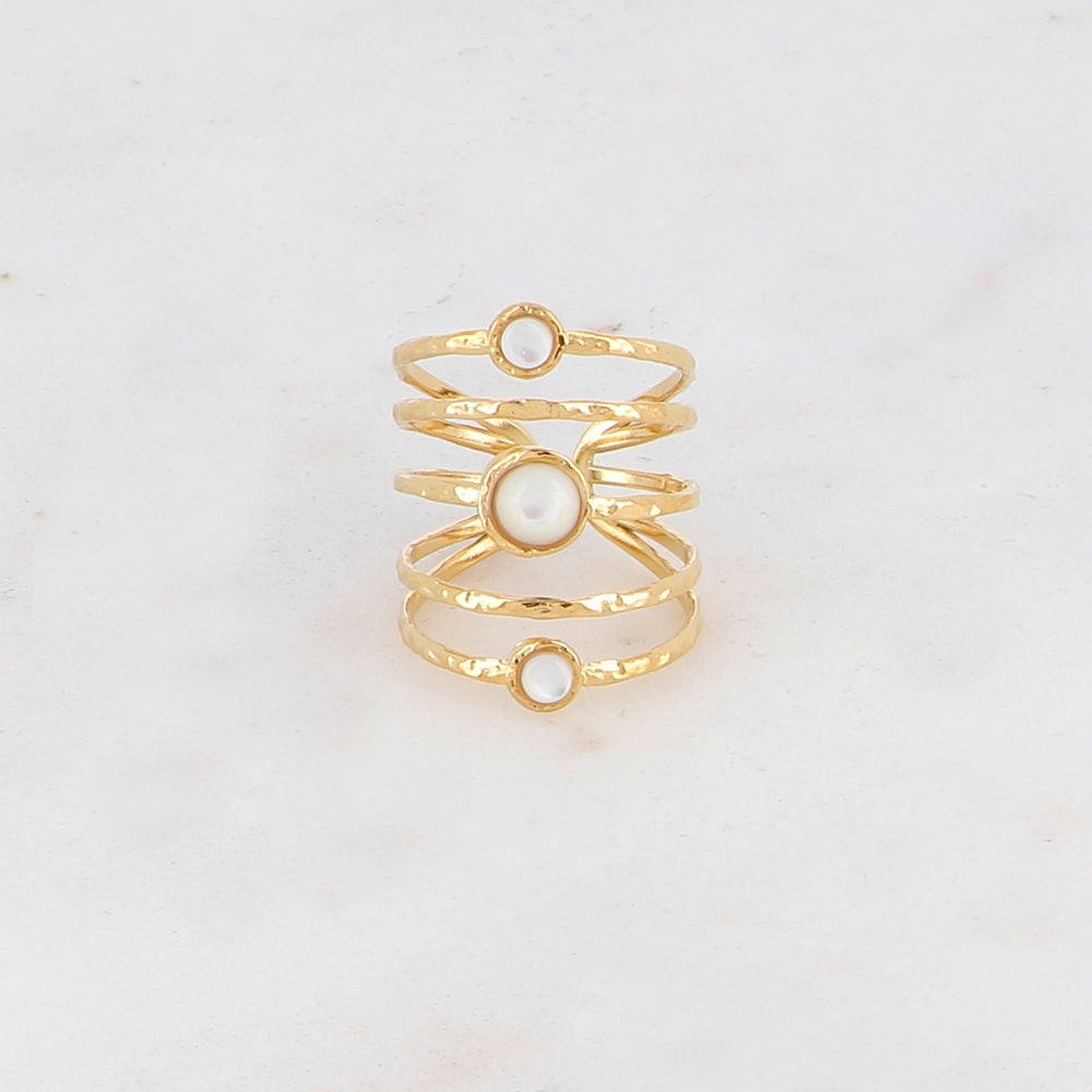 Bague ajustable 5 rangs avec 3 pierres naturelles - Nacre
