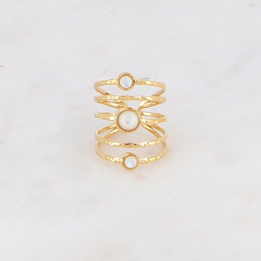 Bague ajustable 5 rangs avec 3 pierres naturelles - Nacre