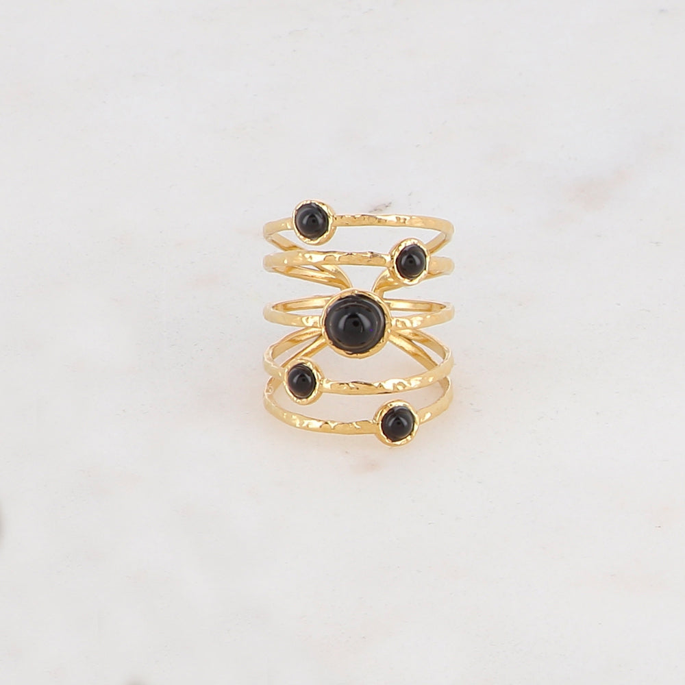 Bague ajustable 5 rangs avec 5 pierres naturelles - Onyx