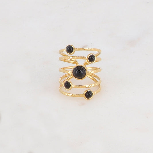 Bague ajustable 5 rangs avec 5 pierres naturelles - Onyx