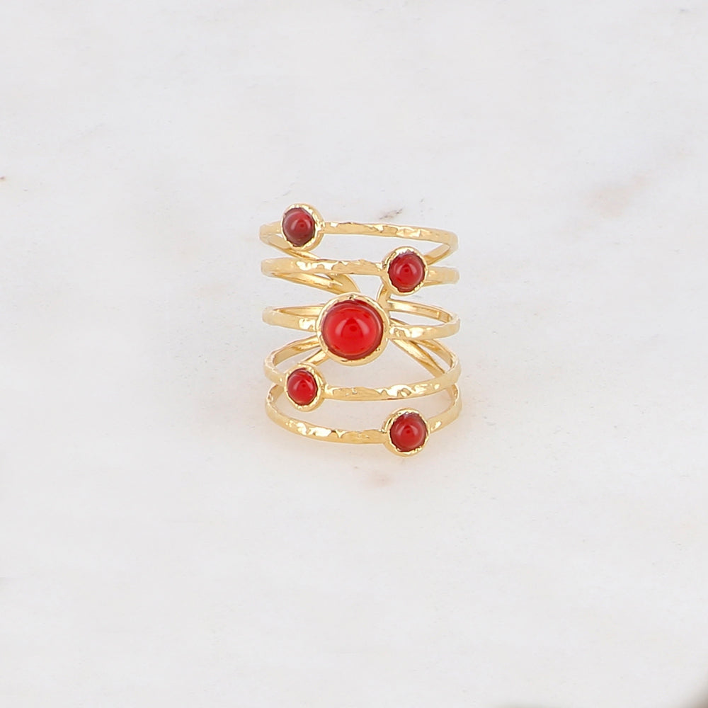 Bague ajustable 5 rangs avec 5 pierres naturelles - Cornaline