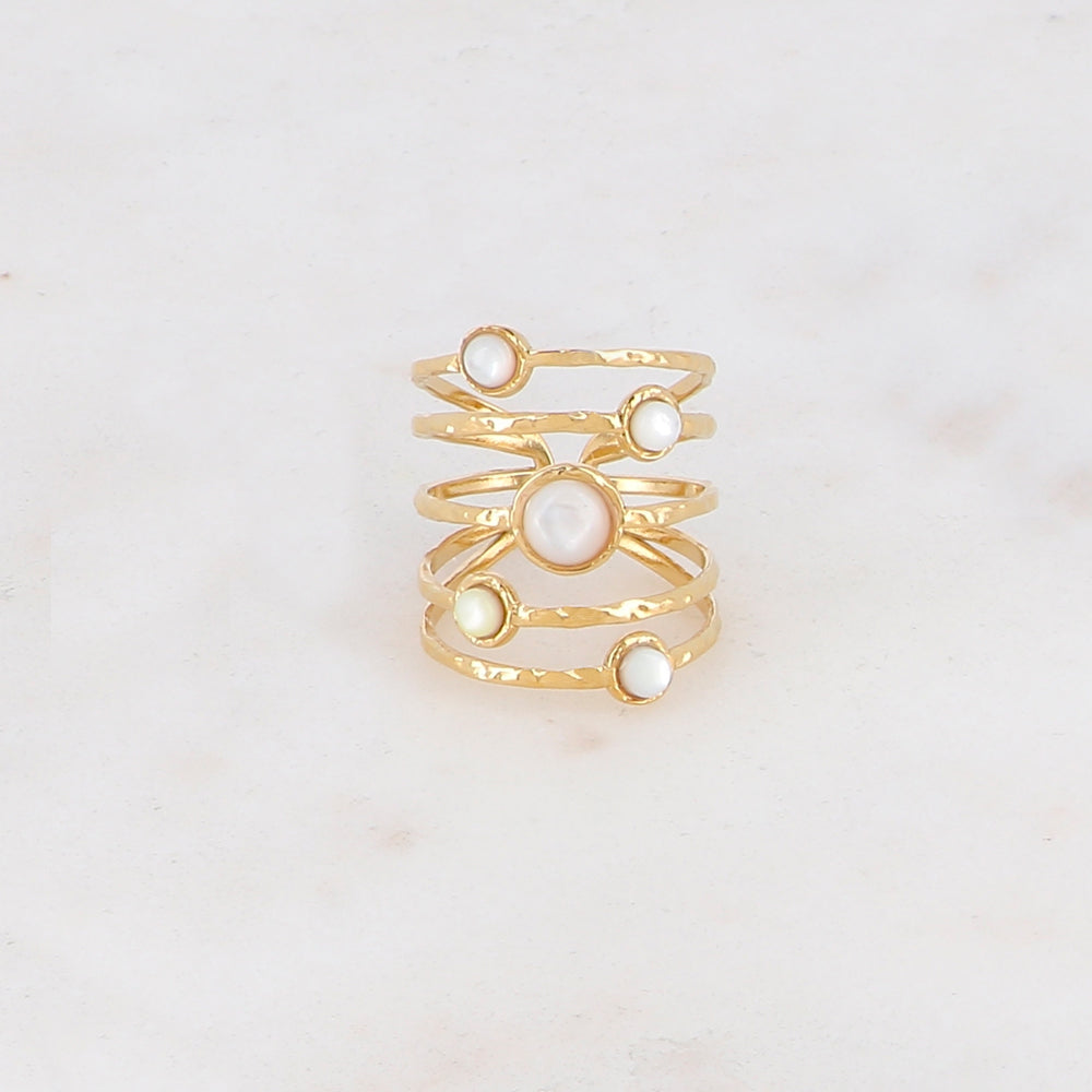 Bague ajustable 5 rangs avec 5 pierres naturelles - Nacre