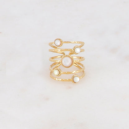 Bague ajustable 5 rangs avec 5 pierres naturelles - Nacre