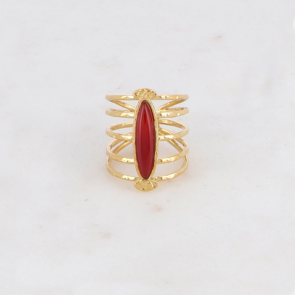 Bague ajustable 5 rangs avec pierres naturelles - Cornaline