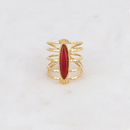 Bague ajustable 5 rangs avec pierres naturelles - Cornaline