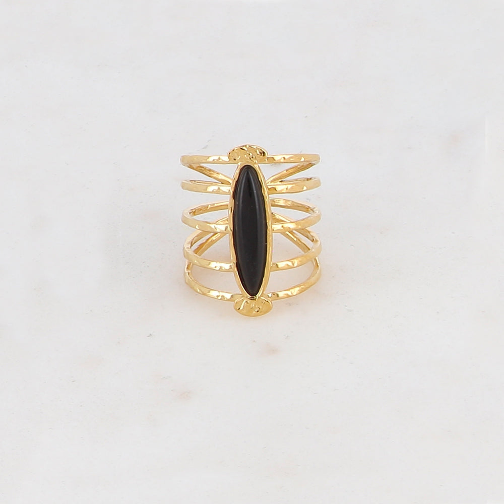 Bague ajustable 5 rangs avec pierres naturelles - Onyx