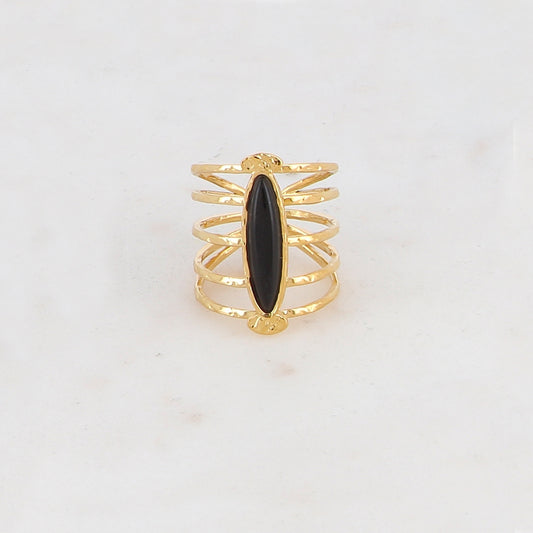 Bague ajustable 5 rangs avec pierres naturelles - Onyx