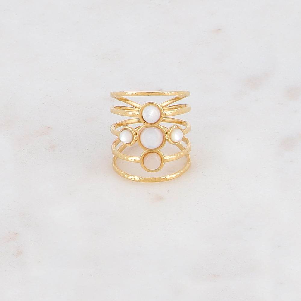 Bague ajustable 5 rangs avec 5 pierres naturelle - Nacre