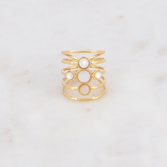 Bague ajustable 5 rangs avec 5 pierres naturelle - Nacre