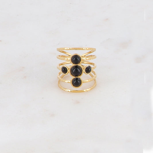 Bague ajustable 5 rangs avec 5 pierres naturelle - Onyx
