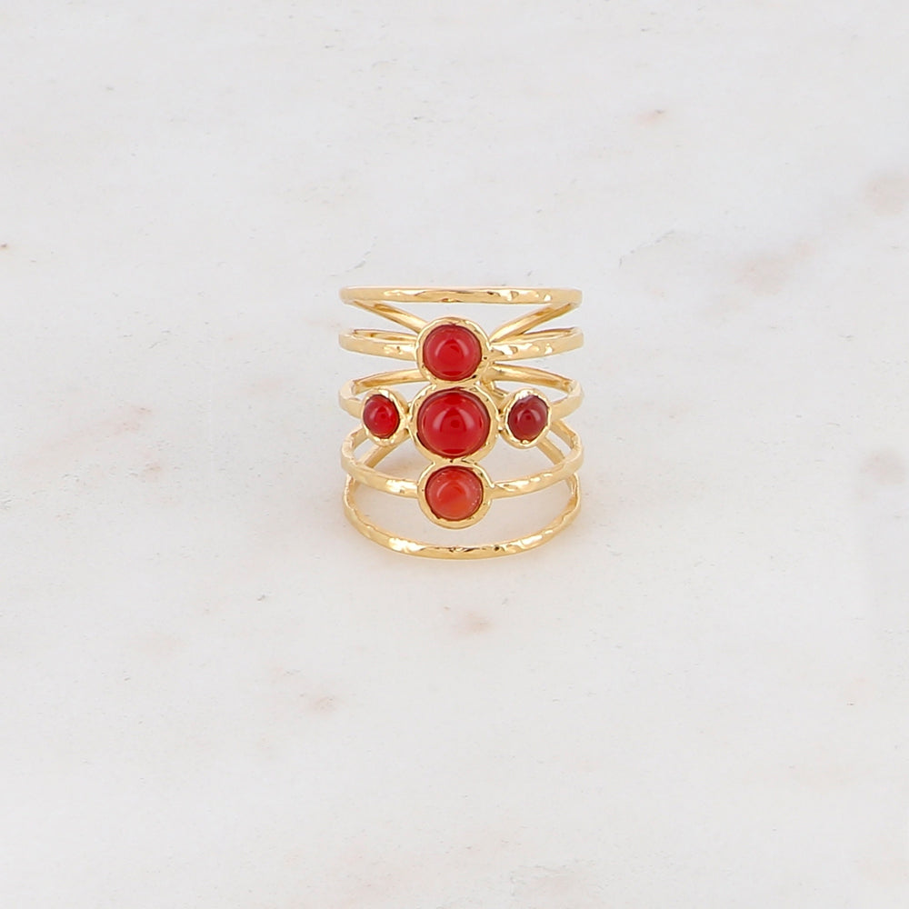 Bague ajustable 5 rangs avec 5 pierres naturelle - Cornaline