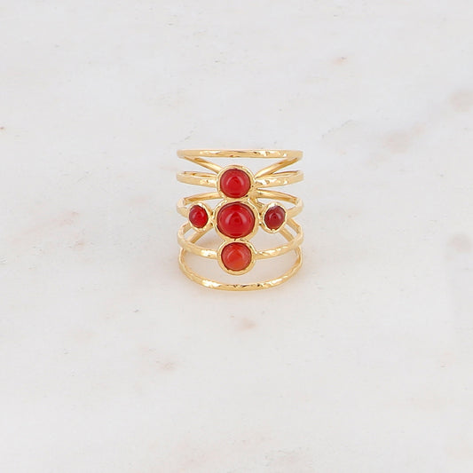 Bague ajustable 5 rangs avec 5 pierres naturelle - Cornaline
