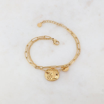 Bracelet trois rangs avec 2 pièces rondes ajourées : lisse et ondulée